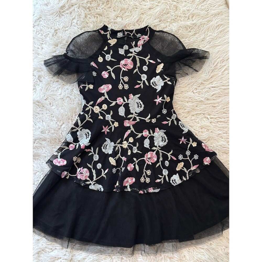Pastourelle by Pippa & Julie Girls Dress Size 8 Black Floral Party Knee Adorable